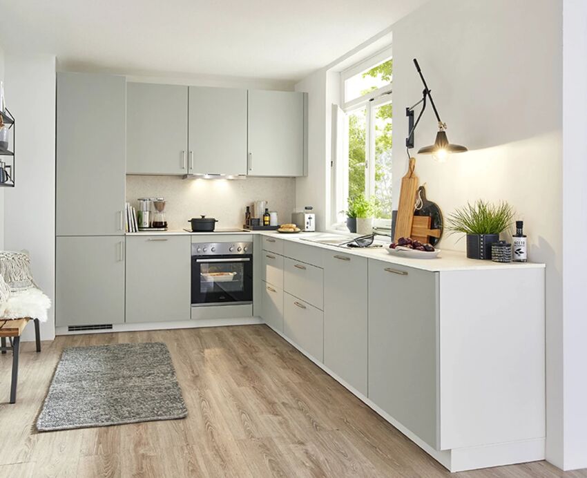 KUBE Senso l-shape modern kitchen in Honed Jade